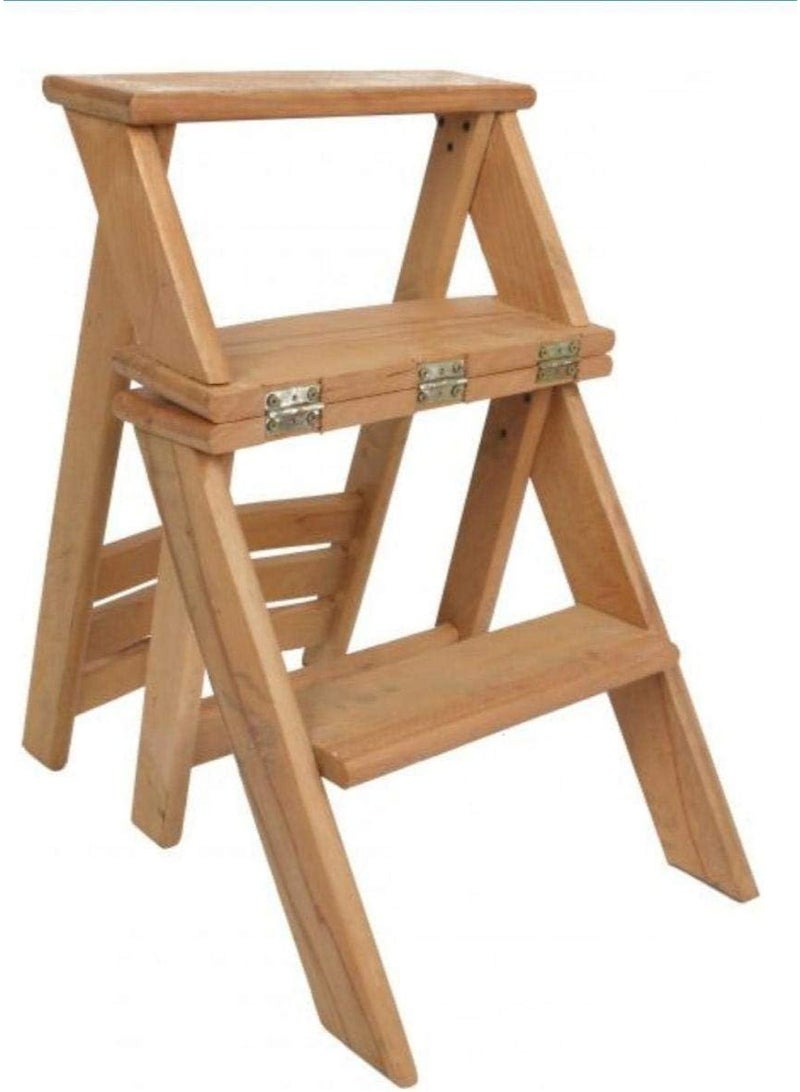 Beech Wood Folding Chair and Ladder 2‑in‑1 Compact Wooden Step Stool Chair for Kitchen Rooms Campuses Stair Reach Lightweight Durable Multipurpose Household Tool - Image 1